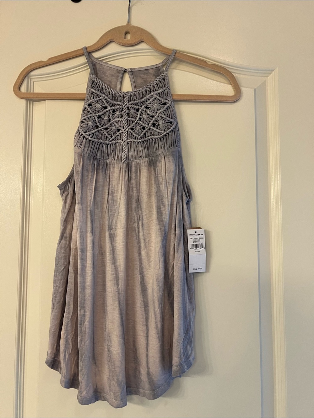 American Eagle Outfitters Lavender Crochet Yoke Tank
